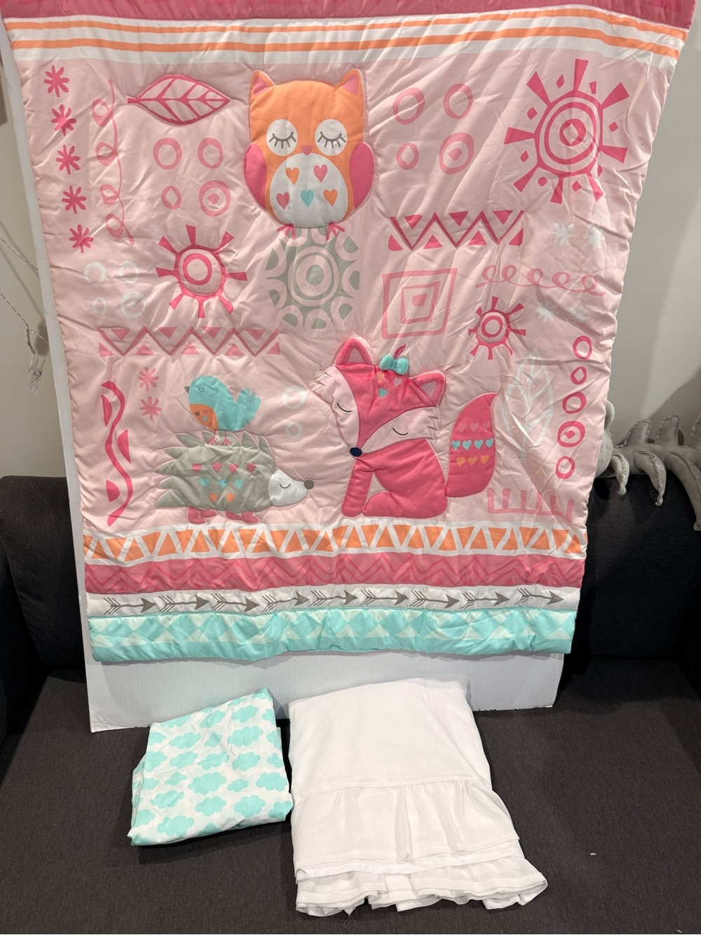 Pink Fox & Owl baby crib bedding set New see details